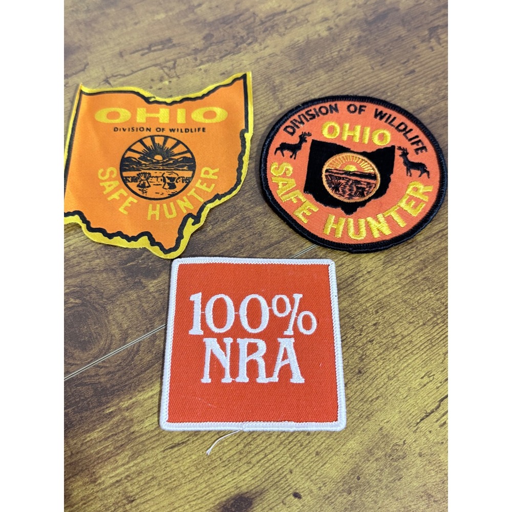 Ohio Division of Wildlife Safe Hunter & 100% NRA Patch Lot of 3 Orange Vintage
